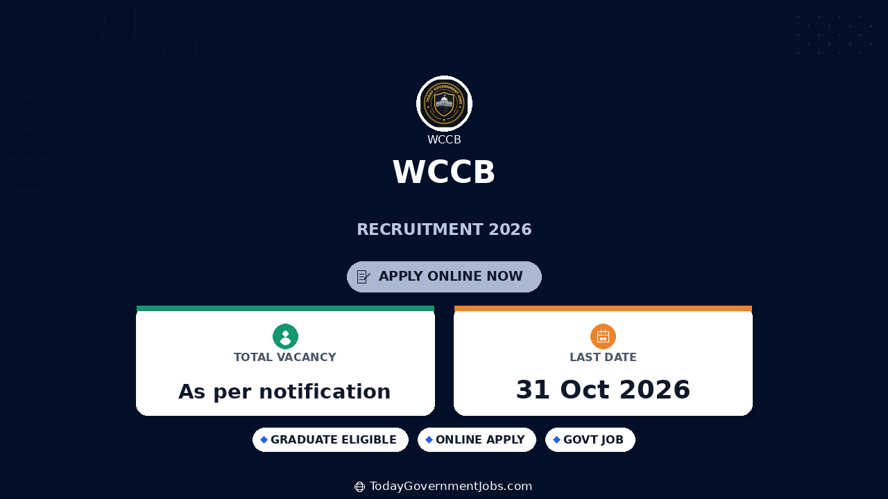 WCCB Recruitment 2026: Apply for 7 Posts on Deputation