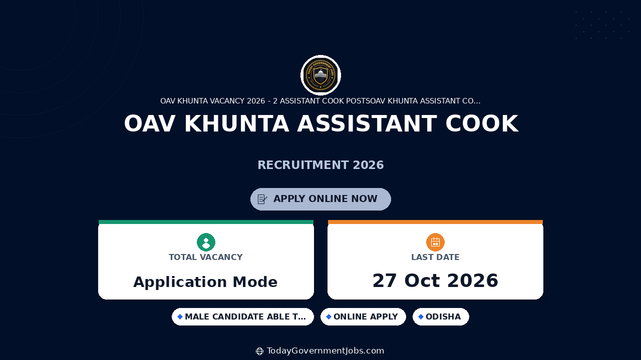 OAV Khunta Assistant Cook Recruitment 2026: Apply Offline