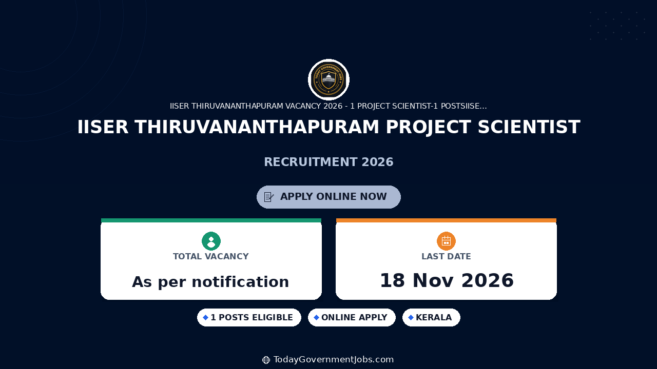 IISER Thiruvananthapuram Project Scientist Recruitment 2026