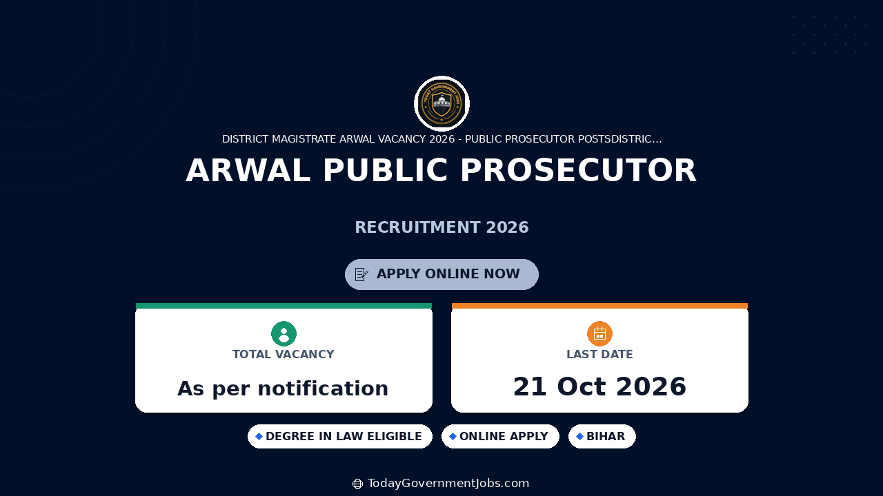 Arwal Public Prosecutor Recruitment 2026: Apply Offline