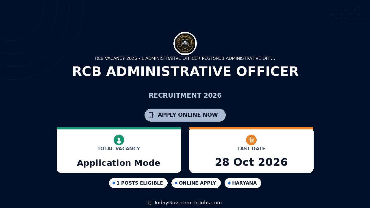RCB Administrative Officer Recruitment 2026: Apply Online