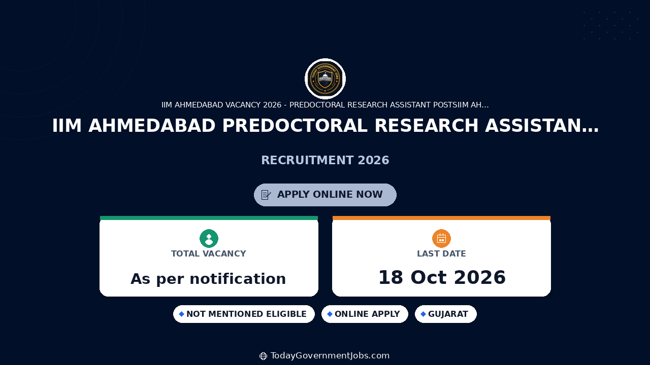 IIM Ahmedabad Predoctoral Research Assistant Jobs 2026