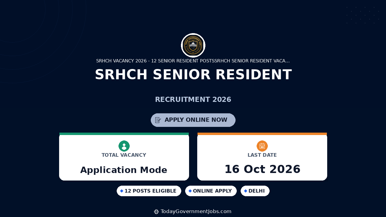 SRHCH Senior Resident Recruitment 2026: Walk-in for 12 Posts