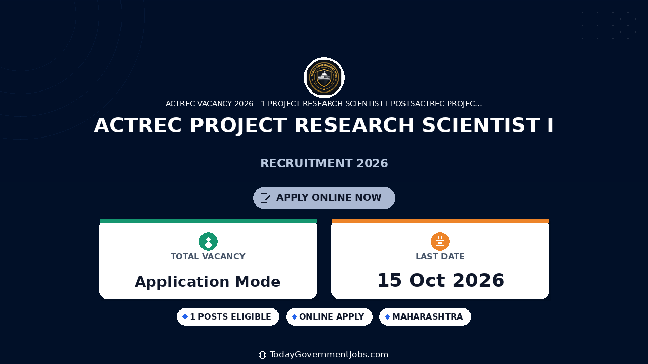 ACTREC Project Research Scientist I Recruitment 2026