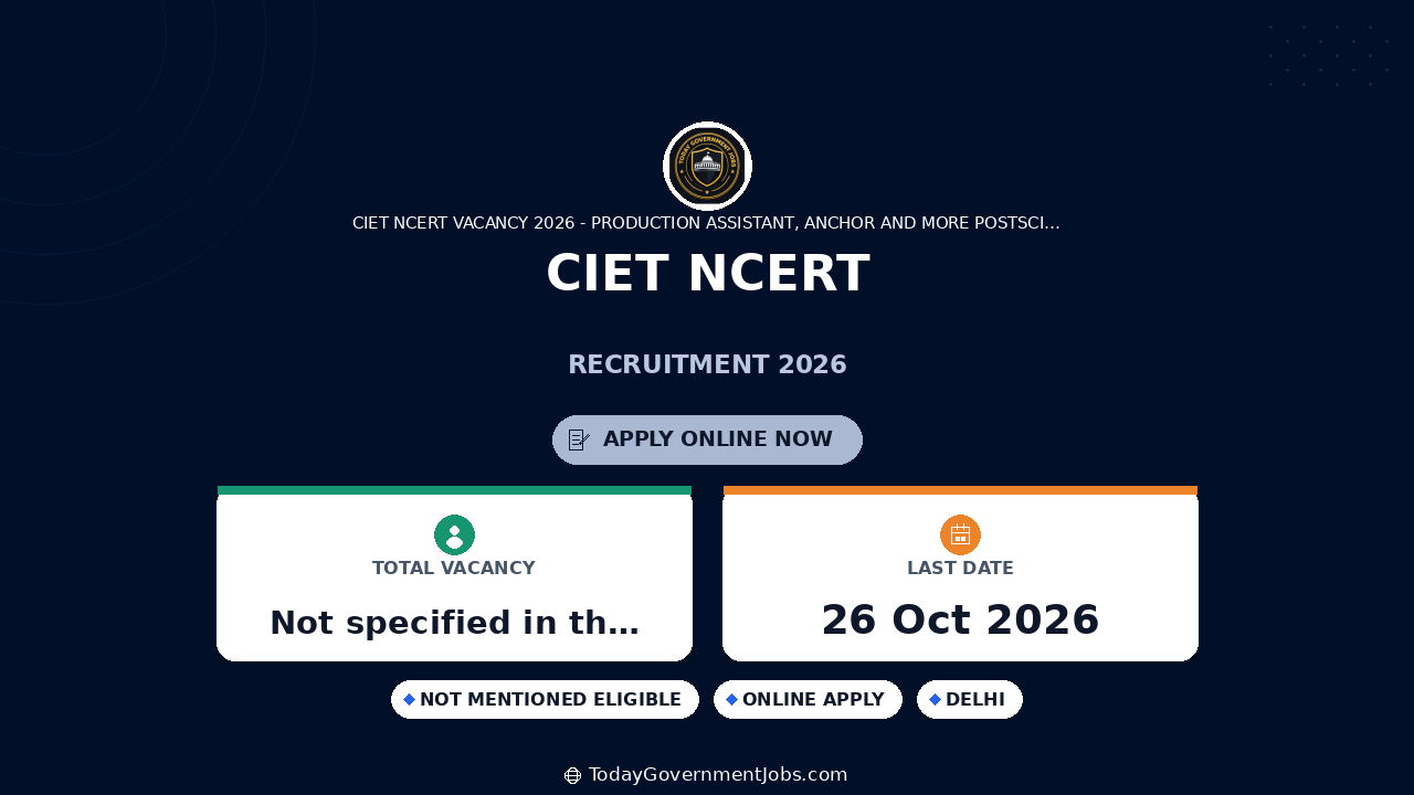 CIET NCERT Recruitment 2026: Walk-in for 7 Posts