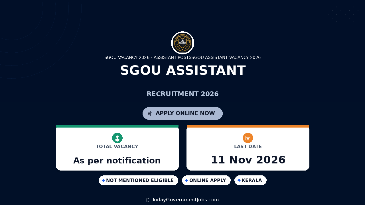 SGOU Assistant Recruitment 2026: Apply Online