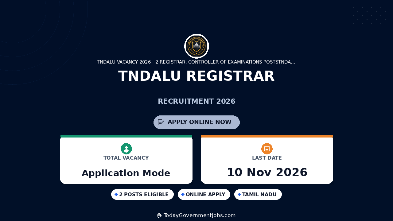 TNDALU Registrar Recruitment 2026: Apply Offline