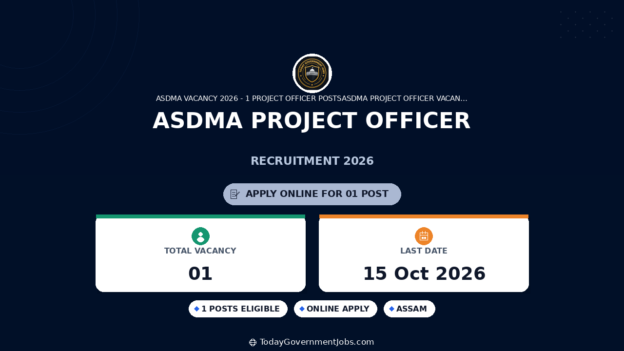 ASDMA Project Officer Recruitment 2026: Apply by Oct