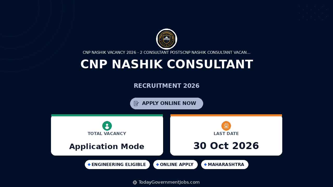 CNP Nashik Consultant Recruitment 2026: Apply Offline