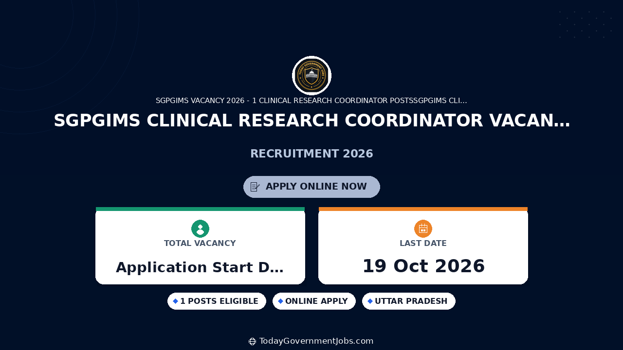 SGPGIMS Clinical Research Coordinator Vacancy 2026