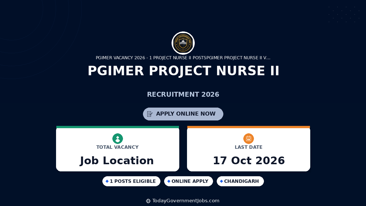 PGIMER Project Nurse II Recruitment 2026: Apply Online