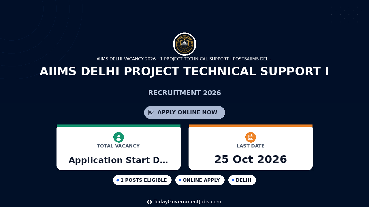 AIIMS Delhi Project Technical Support I Recruitment 2026