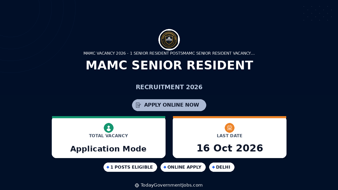 MAMC Senior Resident Recruitment 2026: Walk-in Oct