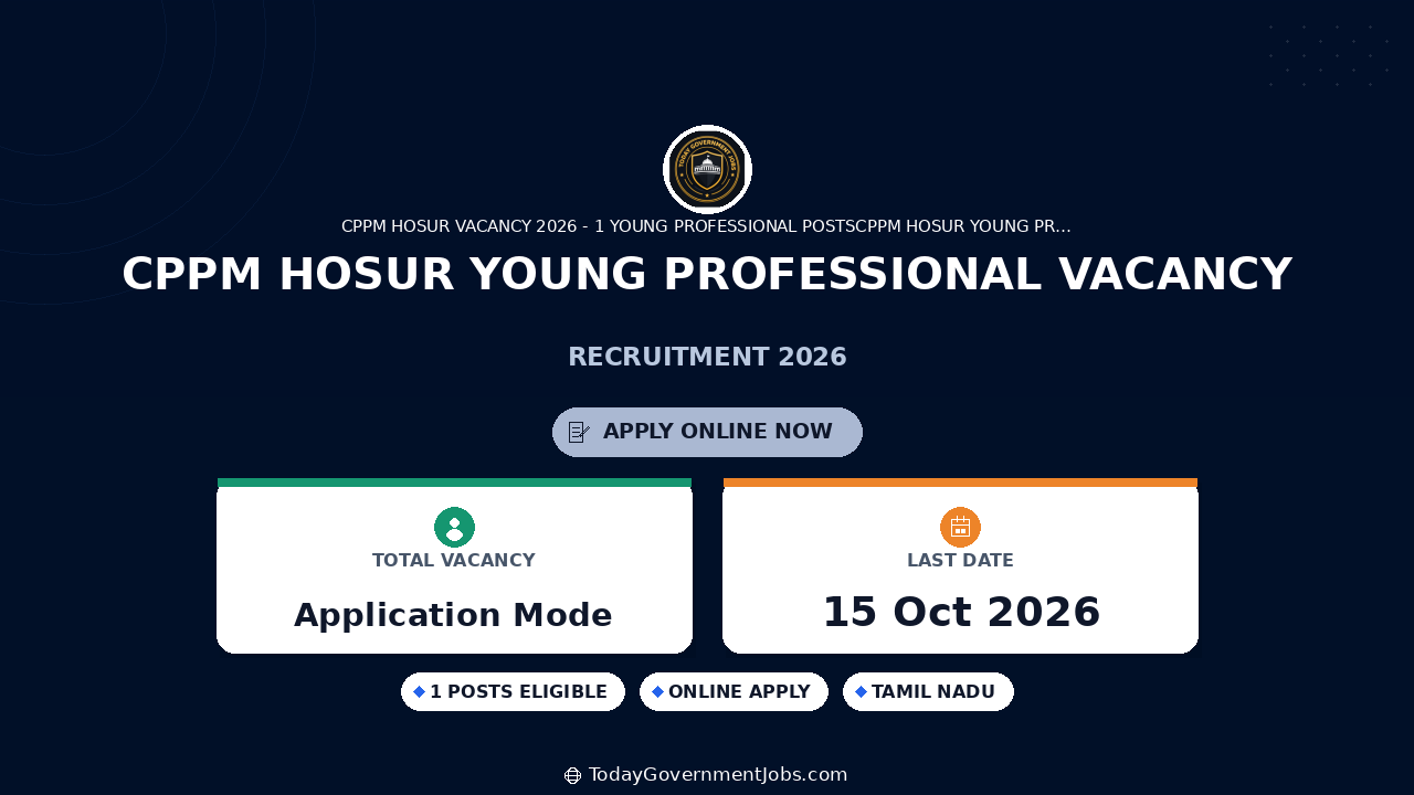 CPPM Hosur Young Professional Vacancy 2026: Apply Oct