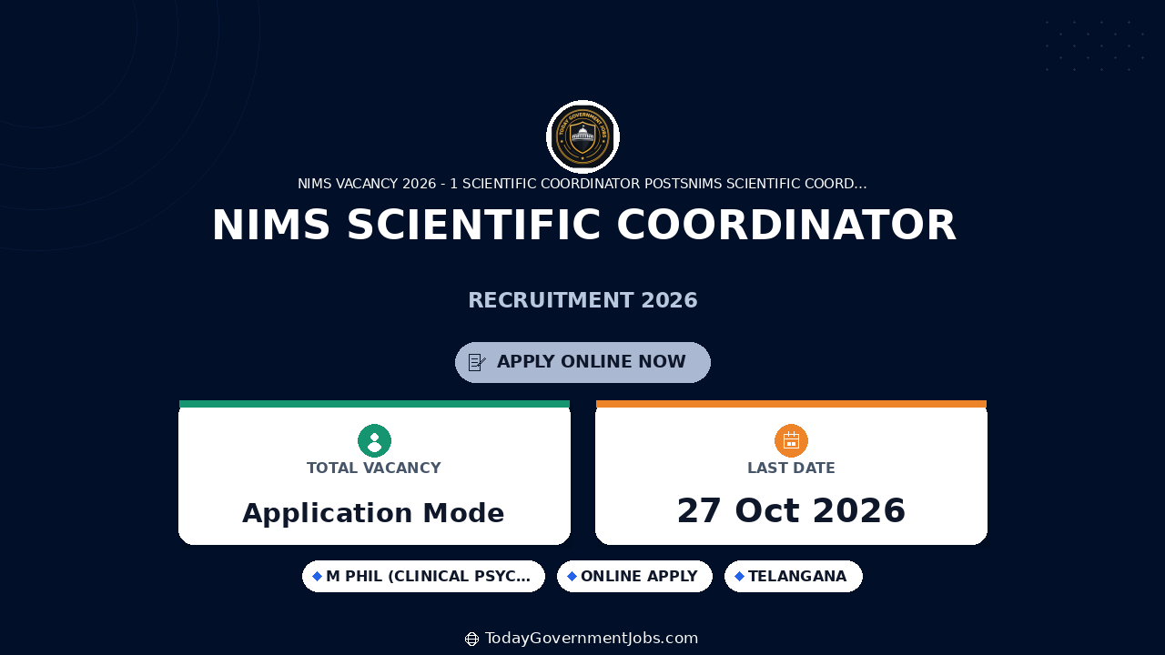NIMS Scientific Coordinator Recruitment 2026: Apply Offline