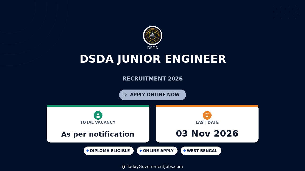DSDA Junior Engineer Recruitment 2026: Walk-in Interview