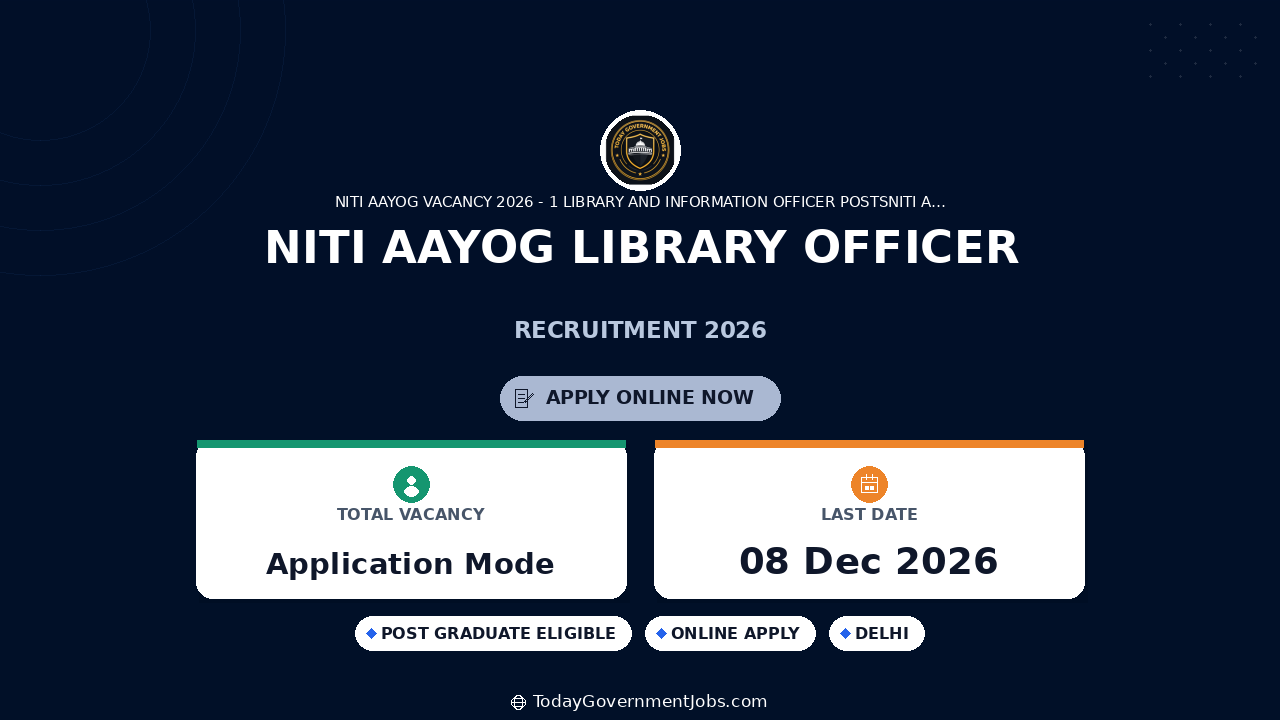 NITI Aayog Library Officer Recruitment 2026: Apply Offline
