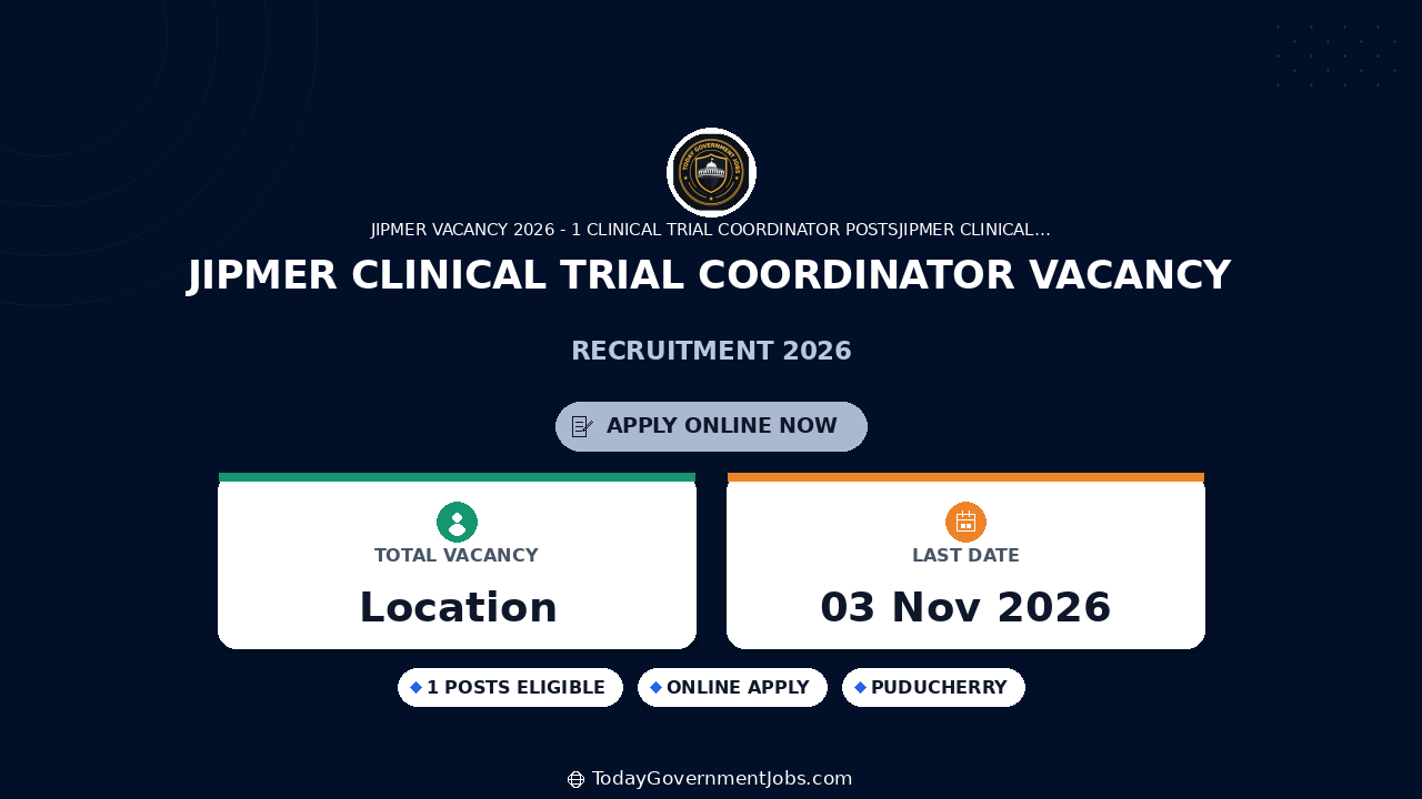 JIPMER Clinical Trial Coordinator Vacancy 2026