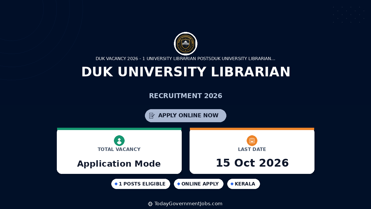 DUK University Librarian Recruitment 2026: Apply by Oct