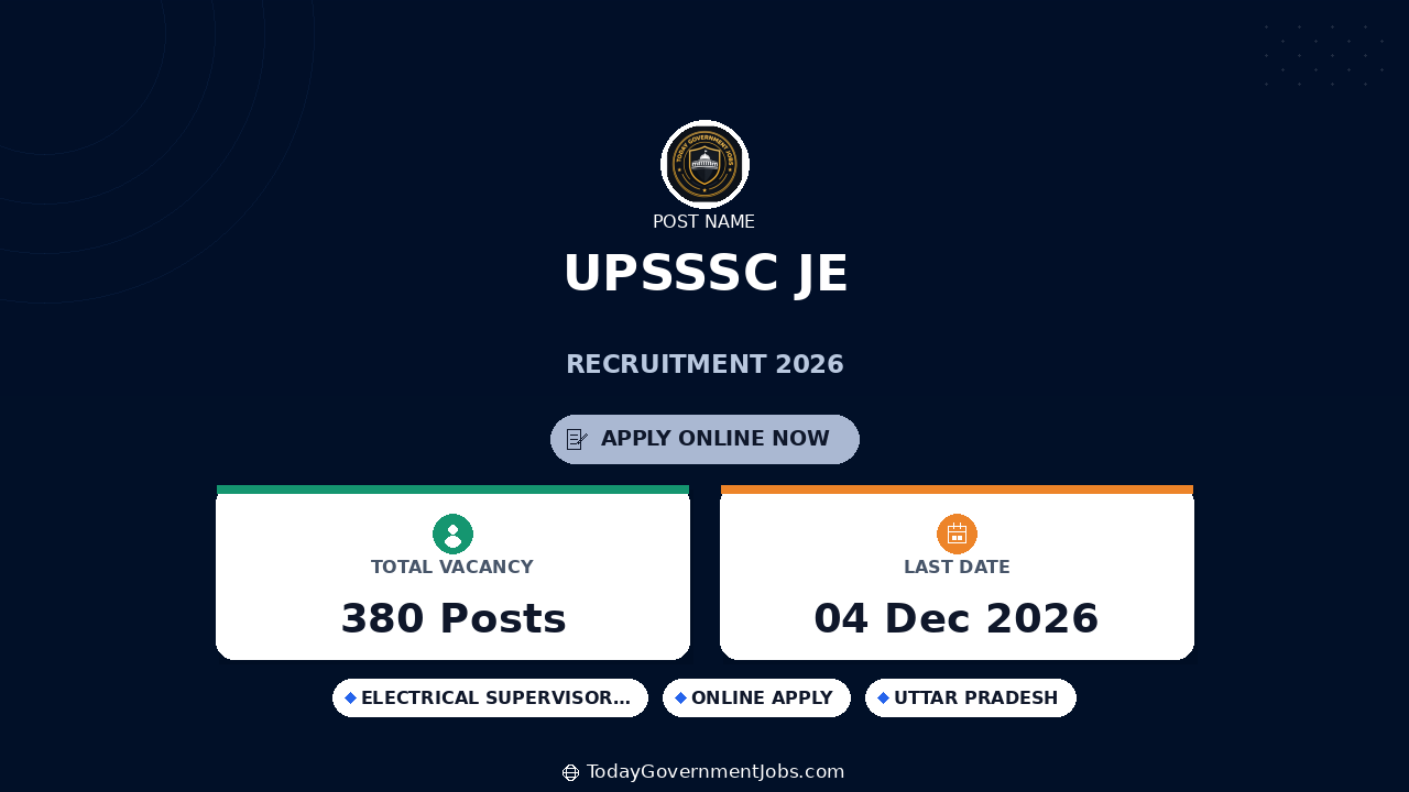 UPSSSC JE Recruitment 2026: Apply Online