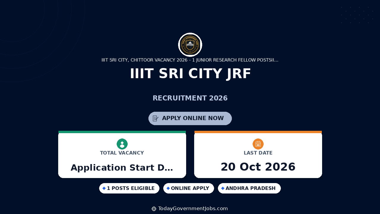 IIIT Sri City JRF Recruitment 2026: Apply by Oct