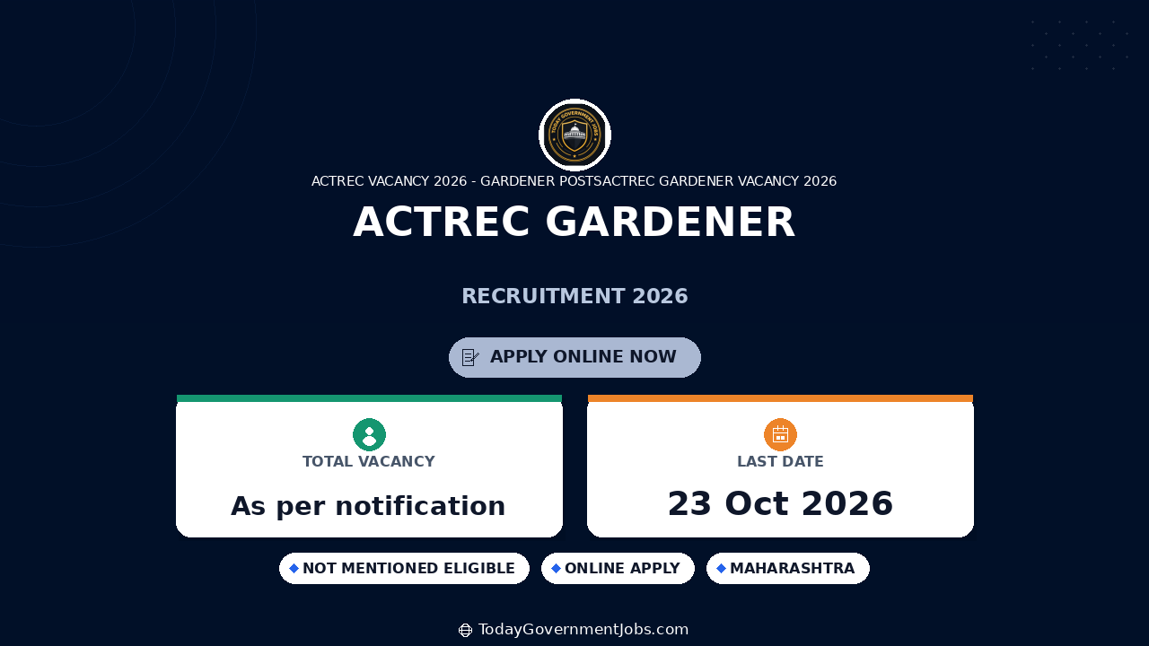 ACTREC Gardener Recruitment 2026: Walk-in Oct