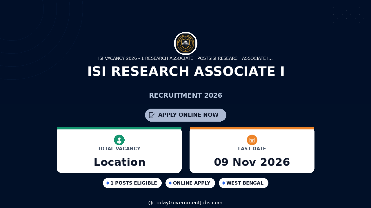 ISI Research Associate I Recruitment 2026