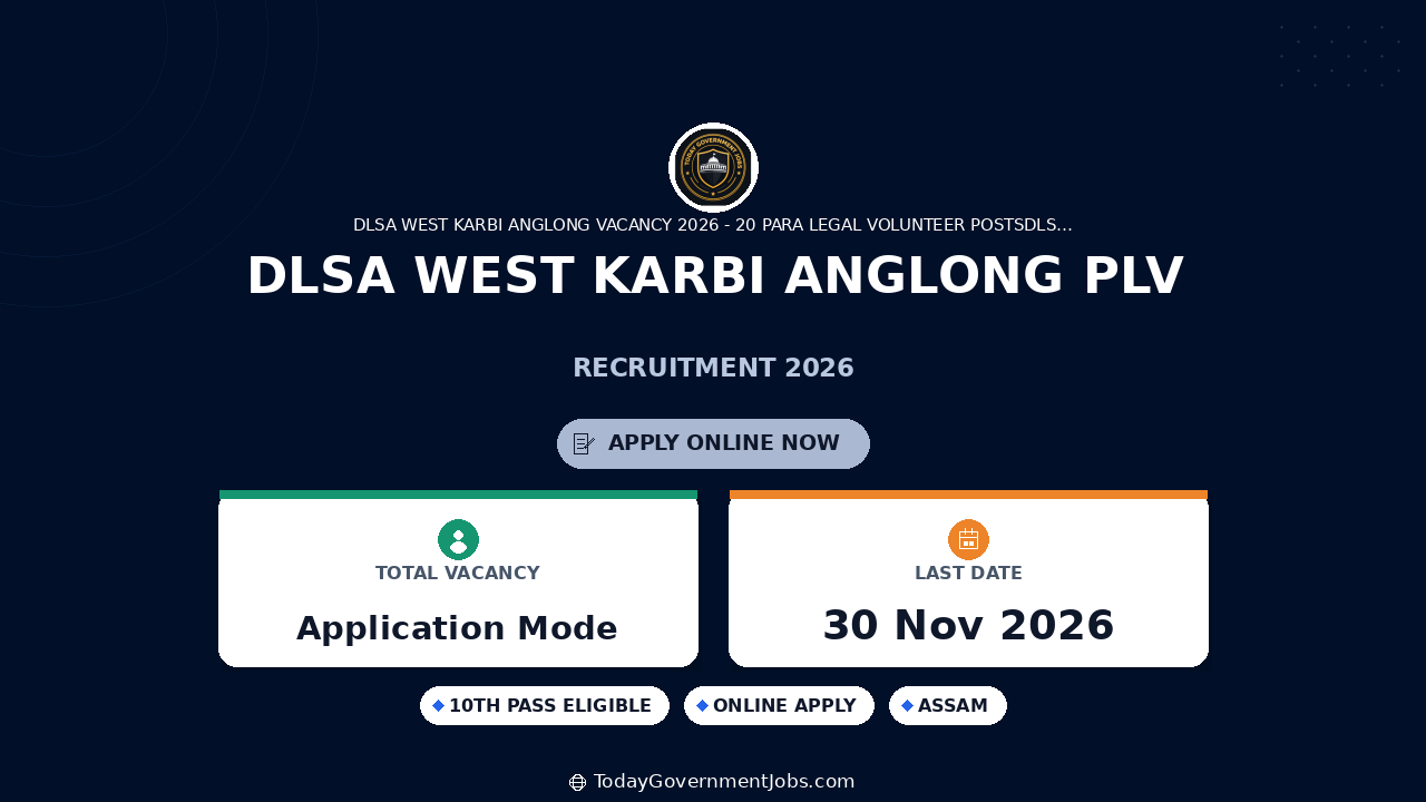 DLSA West Karbi Anglong PLV Recruitment 2026: Apply Offline