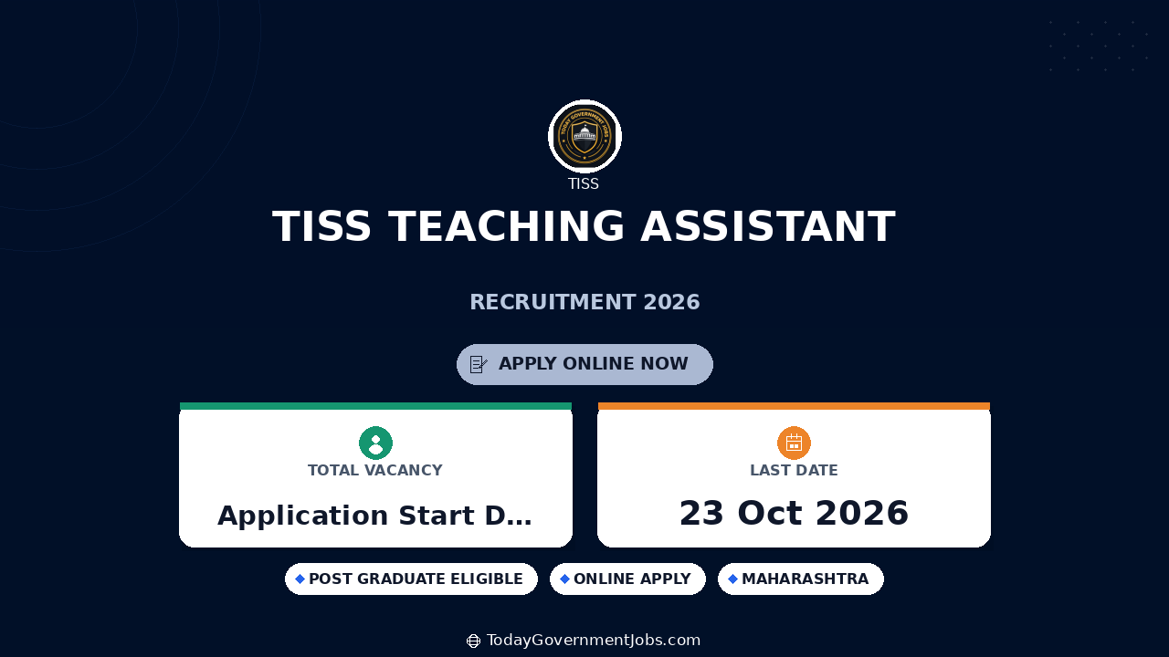 TISS Teaching Assistant Recruitment 2026: Apply by Oct