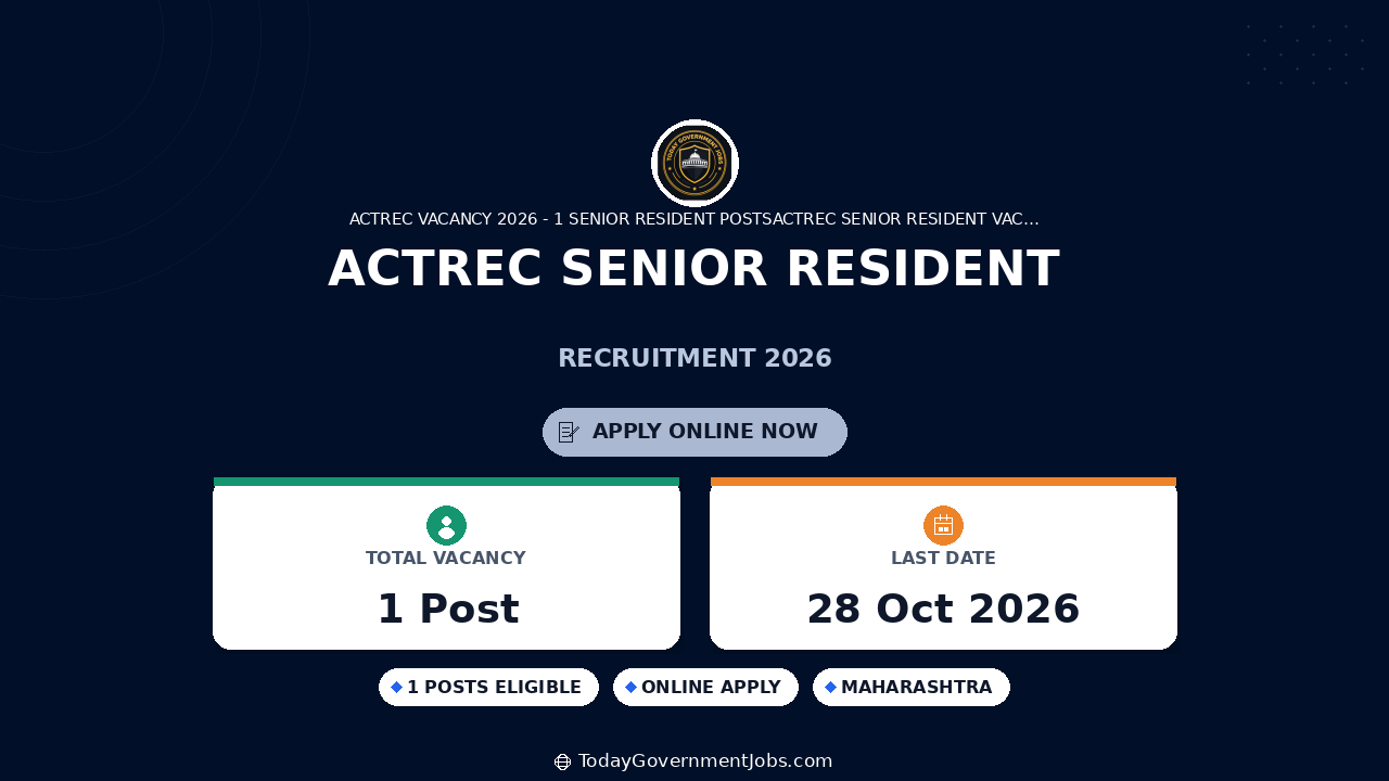 ACTREC Senior Resident Recruitment 2026: Apply Online