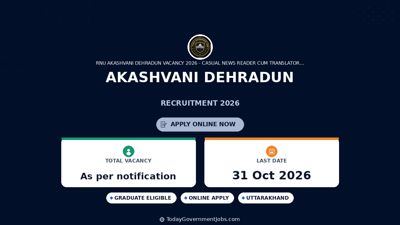 Akashvani Dehradun Recruitment 2026: Apply for Translator Posts