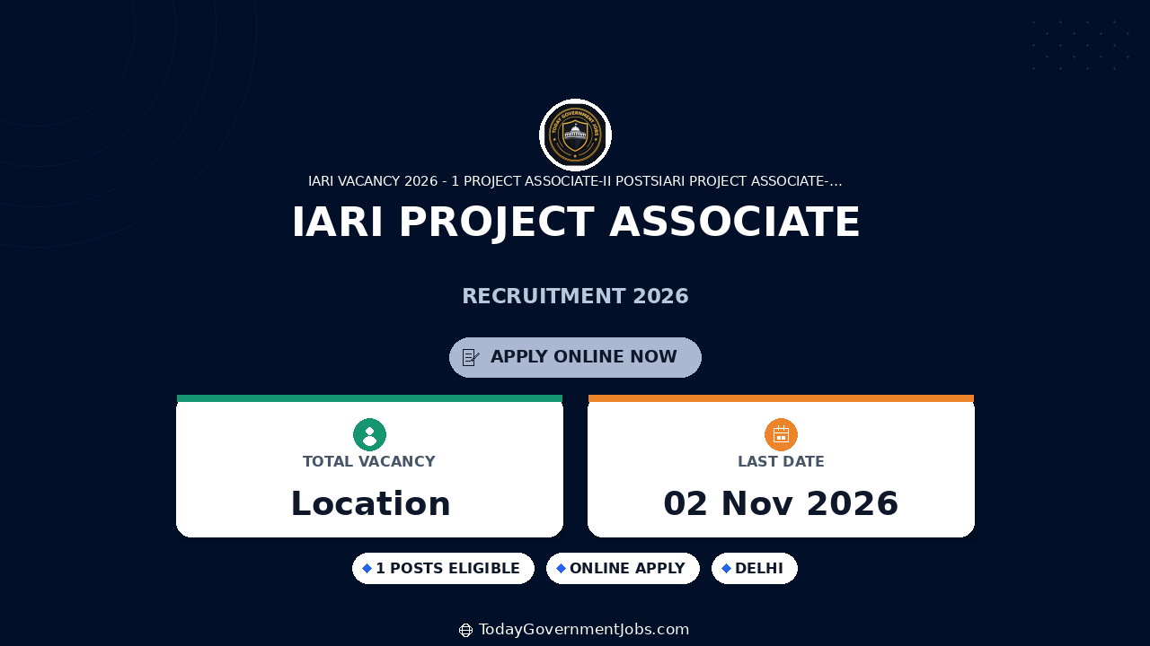 IARI Project Associate Recruitment 2026: Walk-in