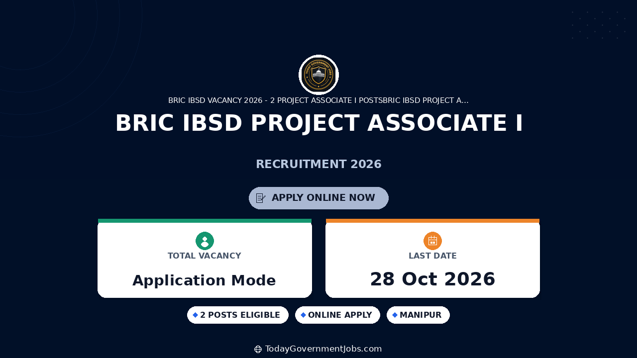 BRIC IBSD Project Associate I Recruitment 2026