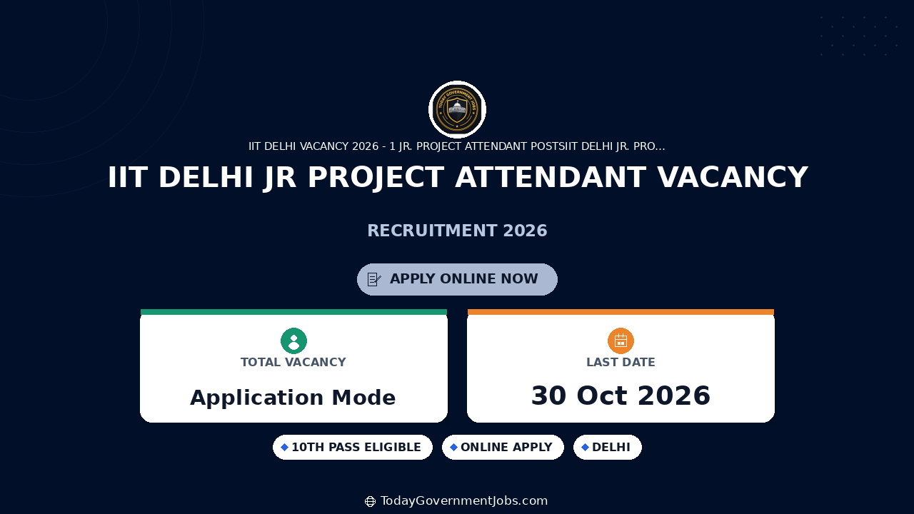 IIT Delhi Jr Project Attendant Vacancy 2026
