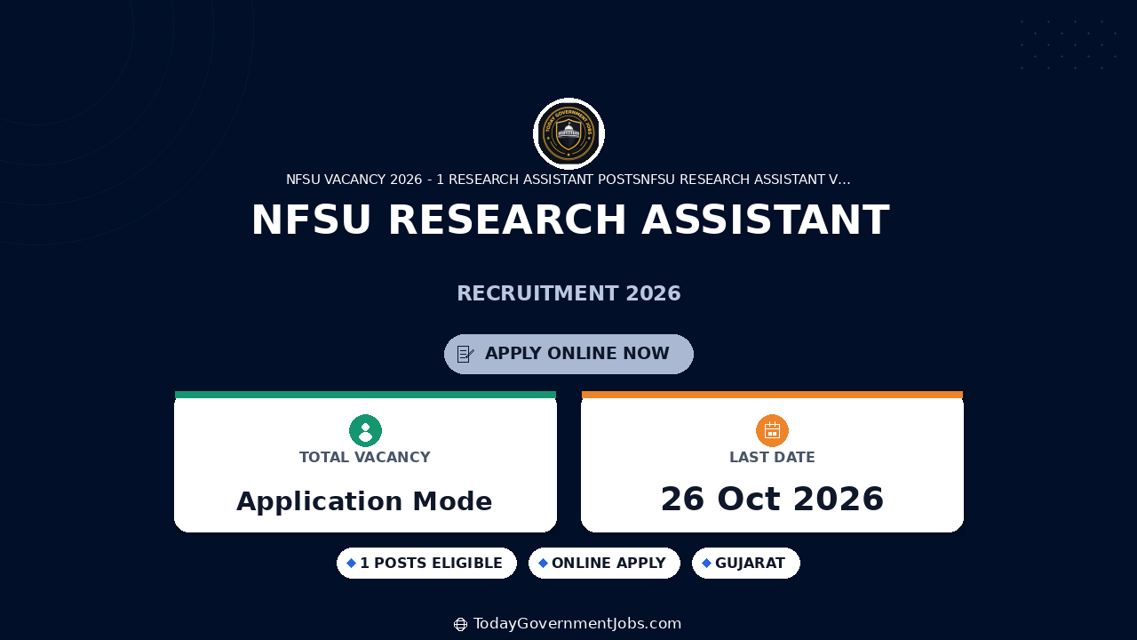 NFSU Research Assistant Recruitment 2026: Apply by Oct