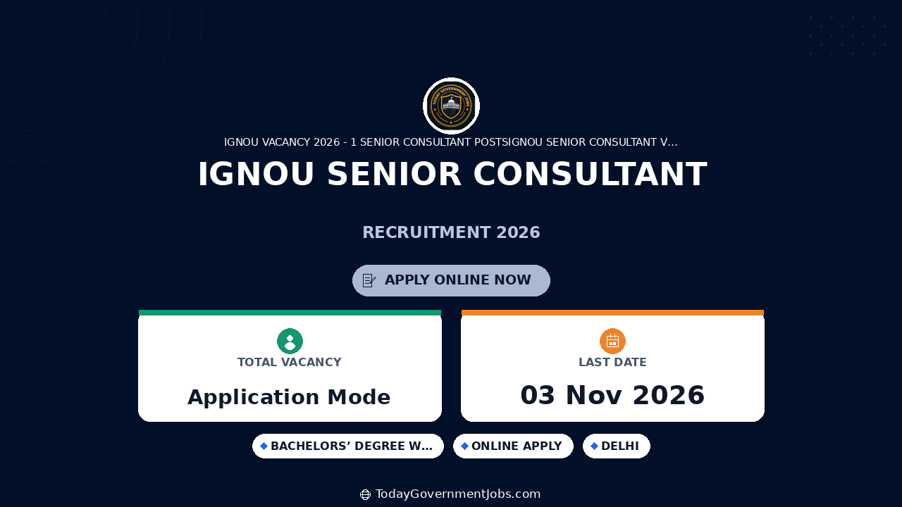 IGNOU Senior Consultant Recruitment 2026: Apply Offline