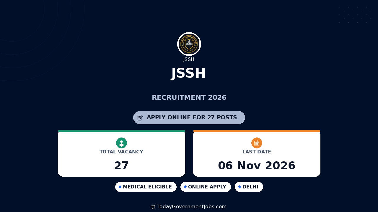 JSSH Recruitment 2026: 27 Faculty & Specialist Posts