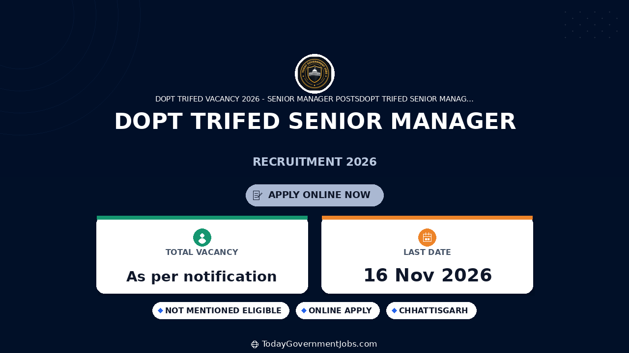 DOPT TRIFED Senior Manager Recruitment 2026: Apply by Nov