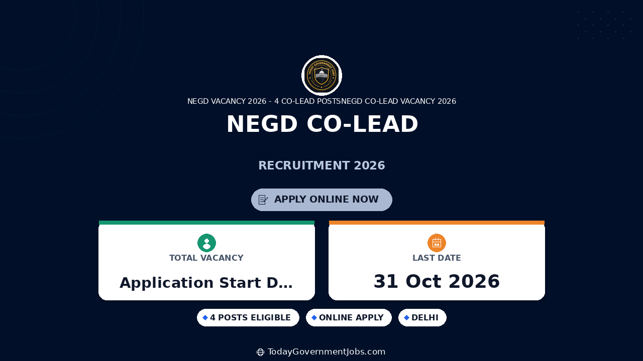 NeGD Co-Lead Recruitment 2026: Apply Online for 4 Posts