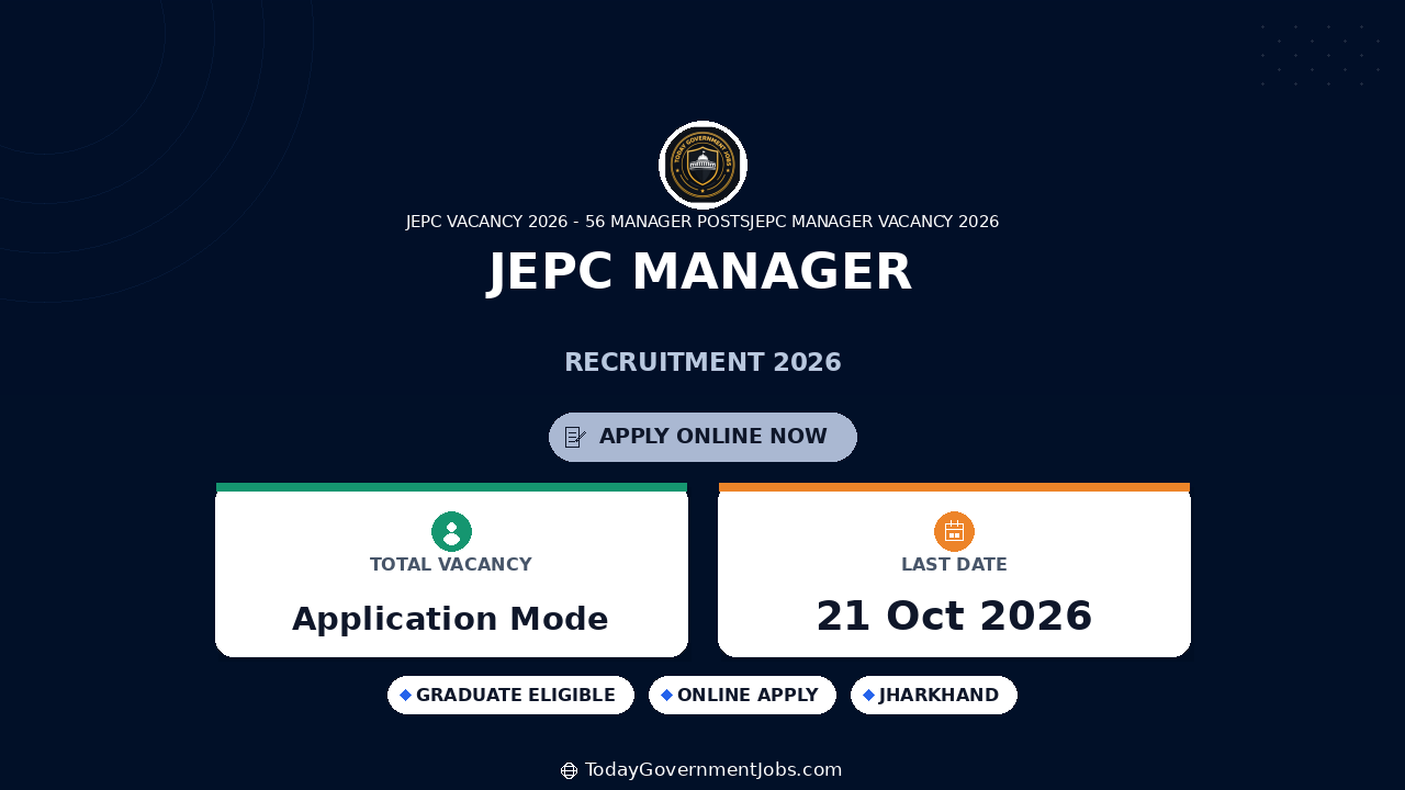 JEPC Manager Recruitment 2026: Apply for 56 Posts