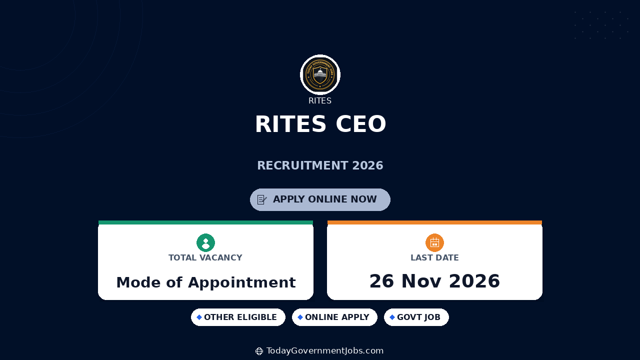 RITES CEO Recruitment 2026: Apply for 1 Post