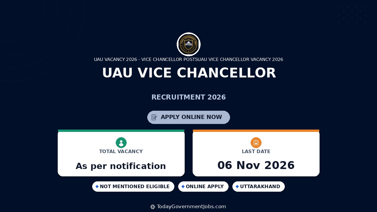 UAU Vice Chancellor Recruitment 2026: Apply Offline