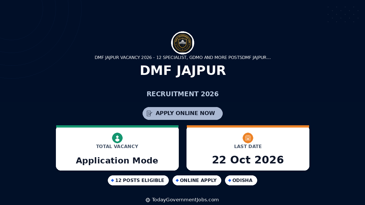 DMF Jajpur Recruitment 2026: Walk-in for 12 Posts