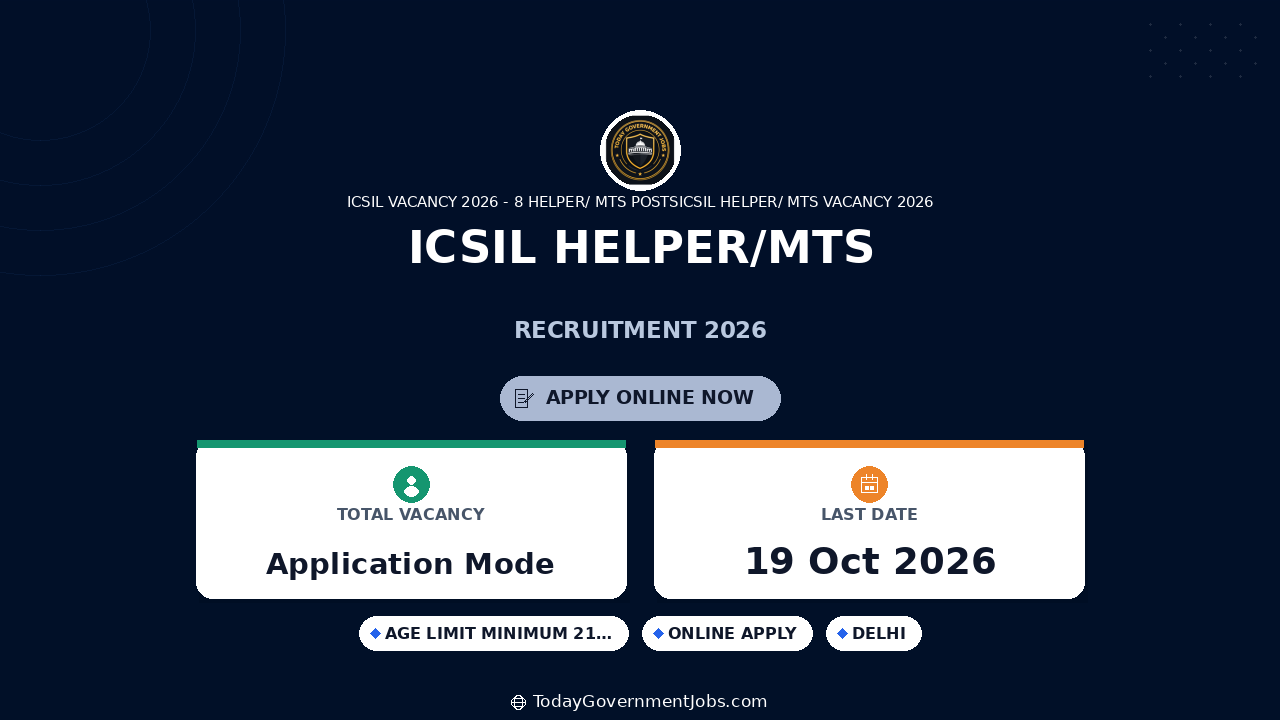 ICSIL Helper/MTS Recruitment 2026: Walk-in for 8 Posts