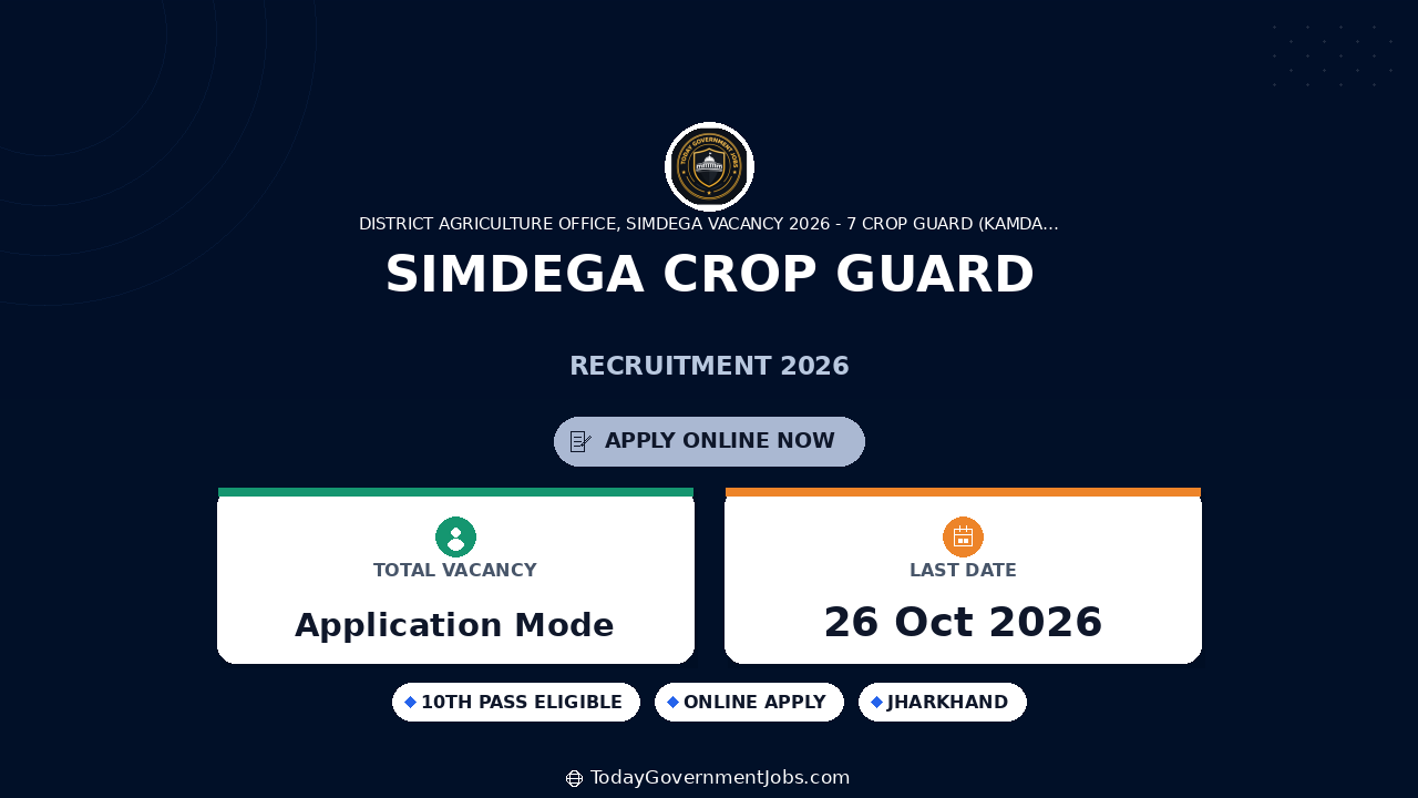 Simdega Crop Guard Recruitment 2026: Apply Offline