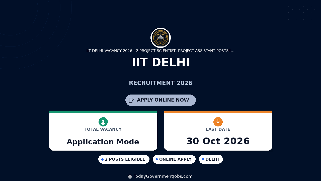 IIT Delhi Recruitment 2026: Apply for 2 Posts